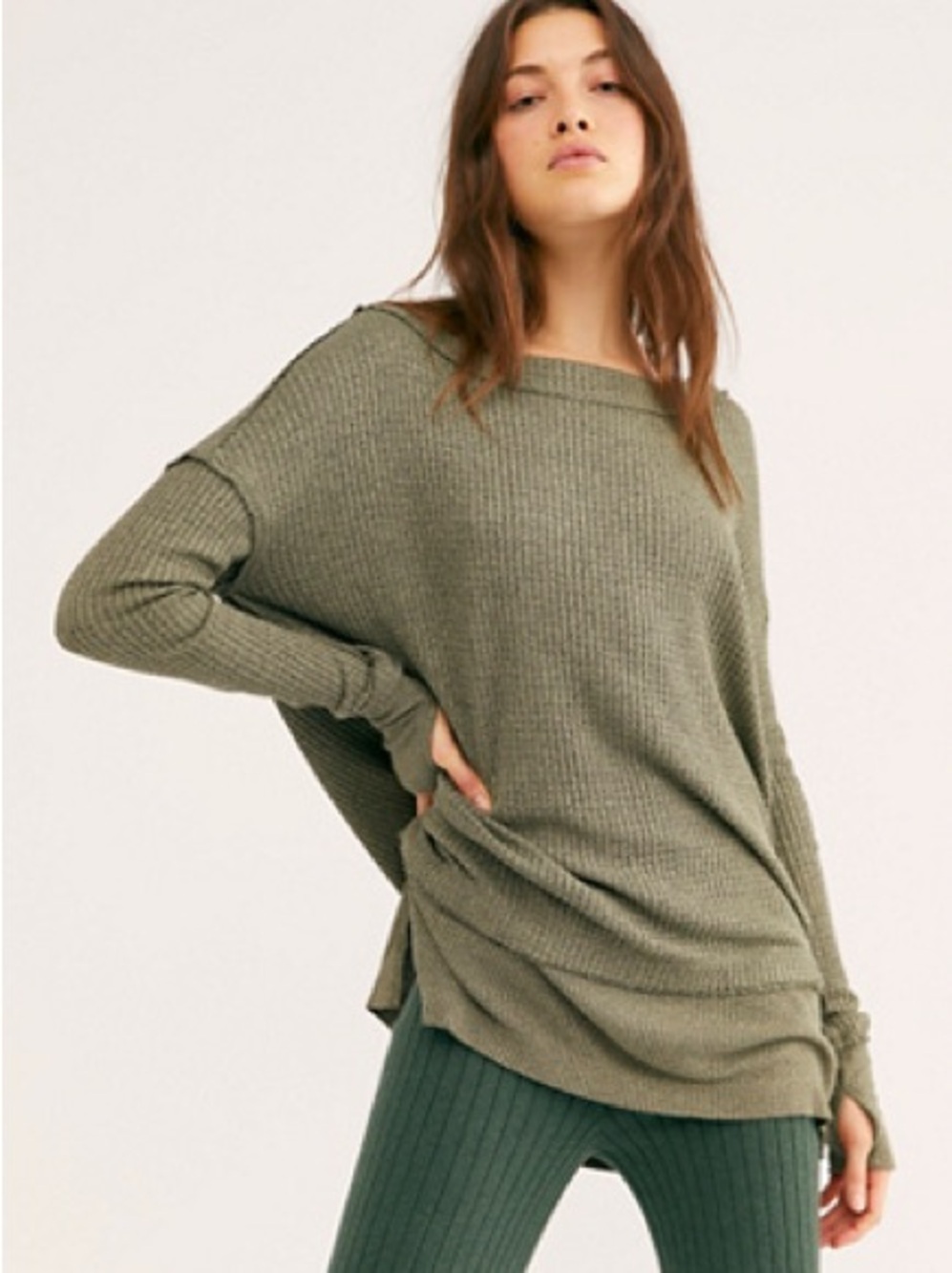 We The Free Olive Green North Shore Thermal Tunic Top Size XS